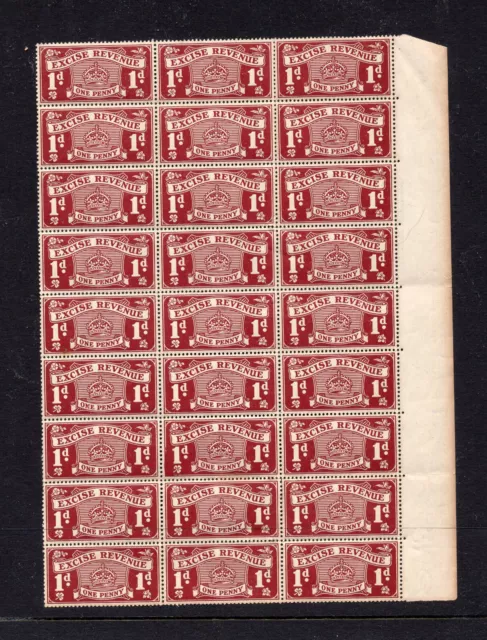 BLOCK OF 27pc GREAT BRITAIN EXCISE REVENUE STAMPS ONE PENNY 1d. ID#314