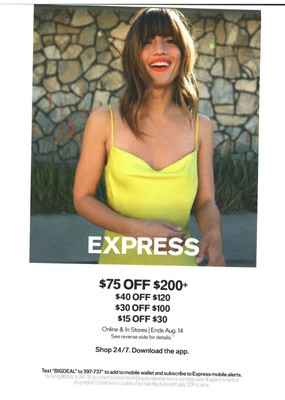 EXPRESS COUPON $15 Off $30 $30 Off $100 $40 Off $120 $75 Of ...