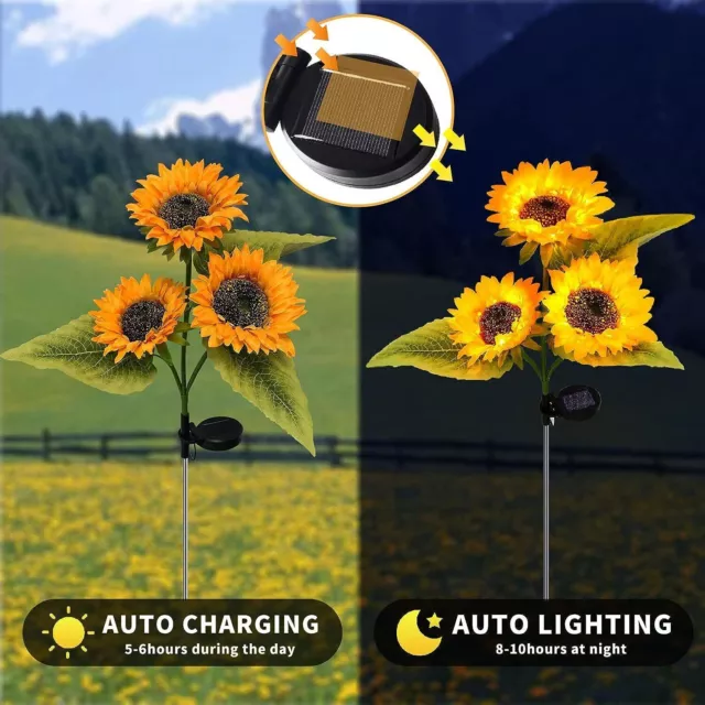 1-8PCS LED Solar Sunflower Lights Flower Lamp Landscape Lawn Path Garden AU Day 3