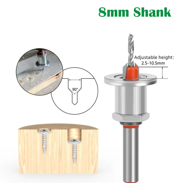 Countersink Drill Bit Set 1PC/5PCS Adjustable 8mm Round Shank Woodworking Cutter