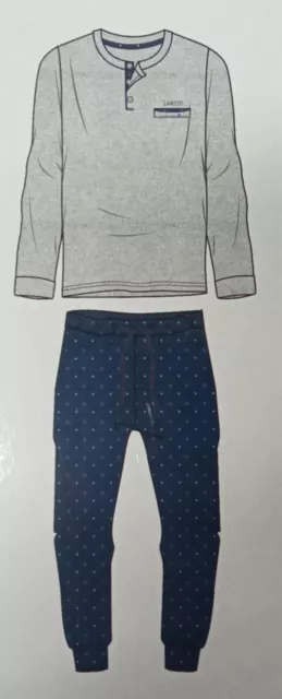 Pigiama Uomo Cotone Manica Pantalone Lungo Girocollo a Bottoni Blu Grigio 3