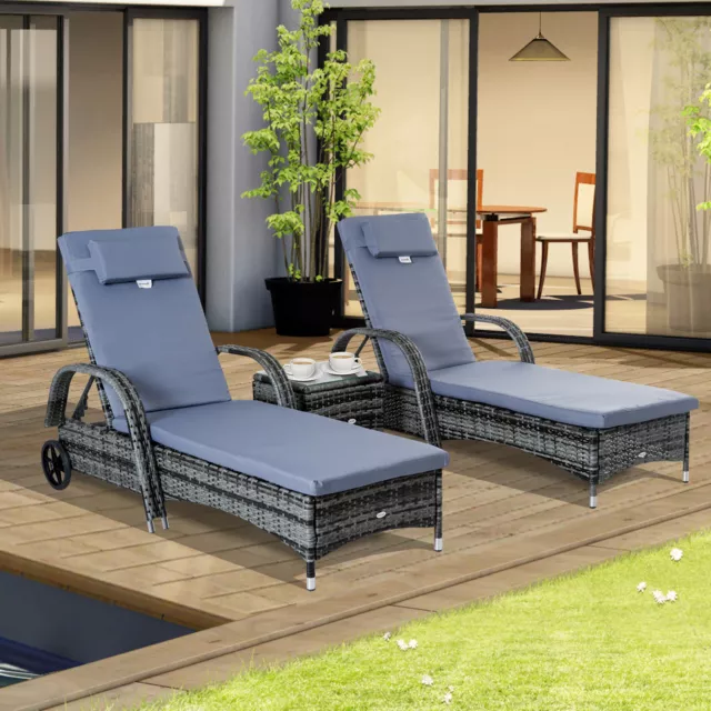 Rattan Sun Lounger Set Wicker Recliner Bed Side Table Garden Furniture Cushion