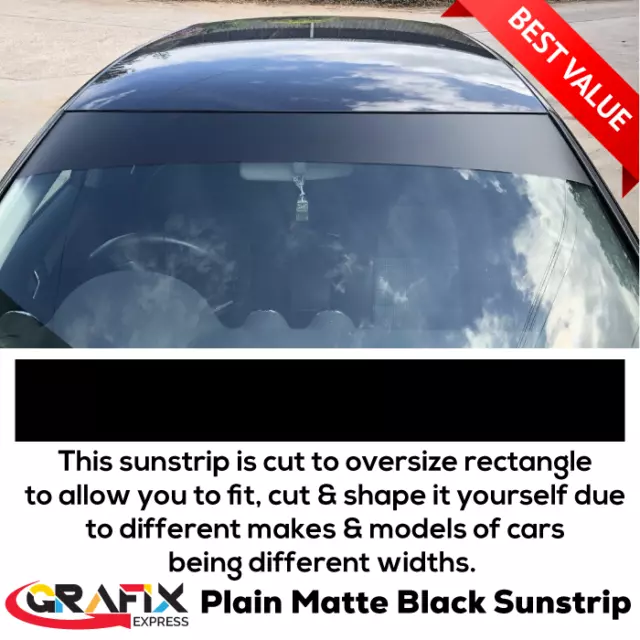 PLAIN MATTE BLACK Sunstrip Fits Any Car including Audi Bmw Vauxhall Ford  Renault £9.99 - PicClick UK