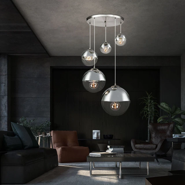 Lustre Plafonnier Lampe suspendue Chrome et Globe en Verre Clair E27 Ampoules