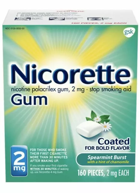 Chicorette recubierto de goma de nicotina ráfaga de menta verde 2 mg 160 quilates vencimiento 11/25 (¡Envío gratuito!)