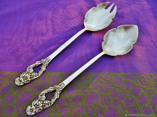 Ensemble ancien de couverts argenté pour salade France Vintage set of cutlery fo