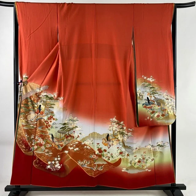 JAPANESE KIMONO FURISODE LONG SLEEVES LADIES WOVEN SILK 100% GOLD Color 156cm