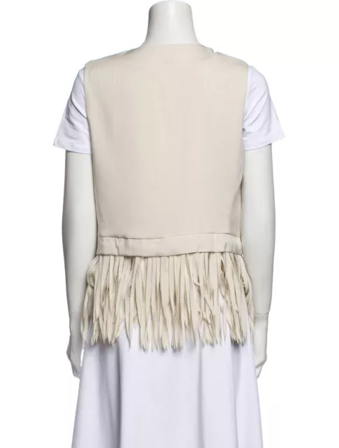 Brunello Cucinelli Womens Sleeveless Silk Fringe Jacket Vest Size 44/8 Ivory 3