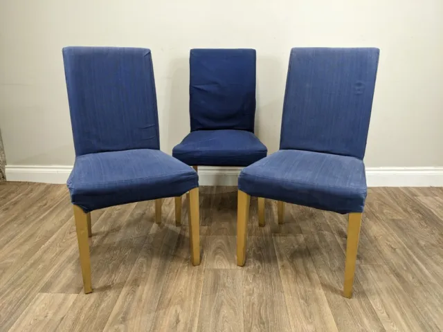 DINING CHAIRS 3 Ikea Henriksdal Side Chair Padded Sprung Seat Blue Fabric Covers