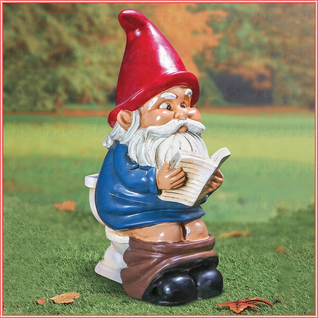 Gnome on the Throne Garden Statue Hilarious Indoor Outdoor Yard Figurine Decor