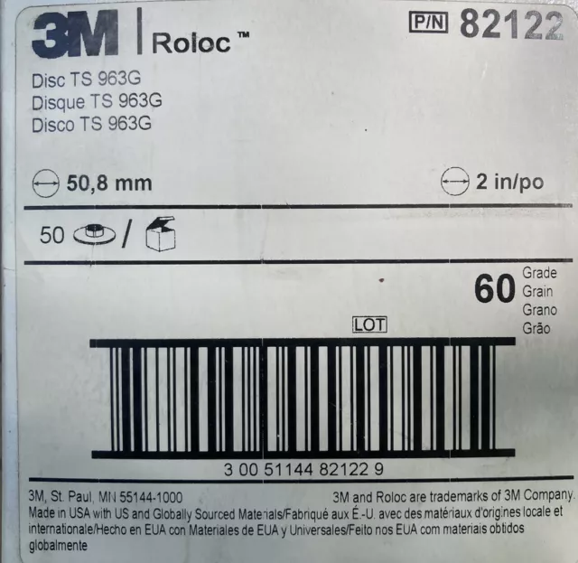 Qty:50 3M 963G 2” 60 Grit Roloc Ceramic Abrasive Disc Type S Quick Change 3