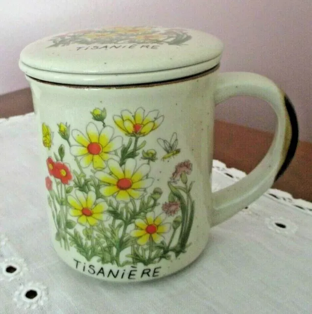 Jolie Tisanière en Grès Emaillé complète Non Signée motif floral vintage