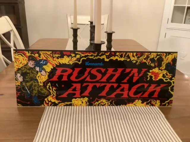 Original Vintage Rush’N Attack ARCADE MACHINE MARQUEE SIGN 1985 Konami