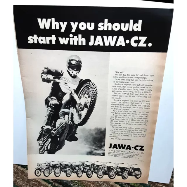 Vintage 1972 Jawa CZ Motorcycle Ad Original epherma