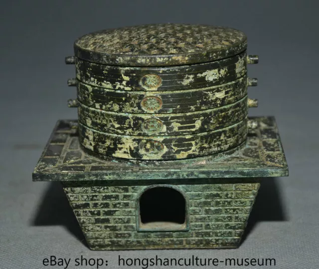 4.4" Old Chinese Rare Bronze Dynasty Incense Burner Censer Incensory Thurible