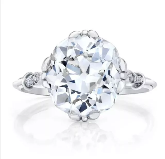 Vintage Old European Cut Lab Created Diamond Wedding 14K White Gold Filled Ring