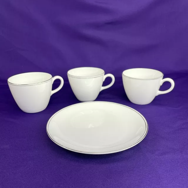 WEDGWOOD DORIC PLATINUM 3 Coffee Cup & 6.5” Plate Modern Design Bone China