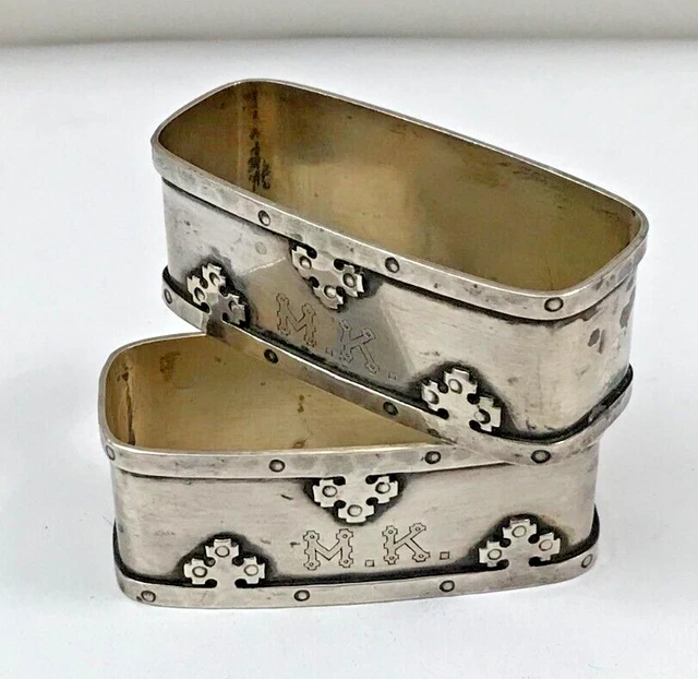 Antique WALLACE CARMEL Sterling Silver Arts & Crafts M.K. 2 Napkin Rings