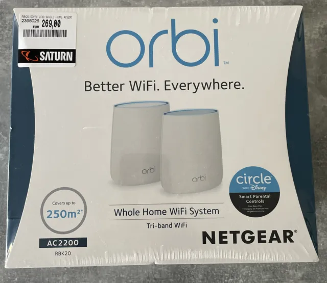 Netgear Orbi RBK20 AC2200 sistema mesh tri-band WLAN Wifi tutta la casa imballo originale nuovo
