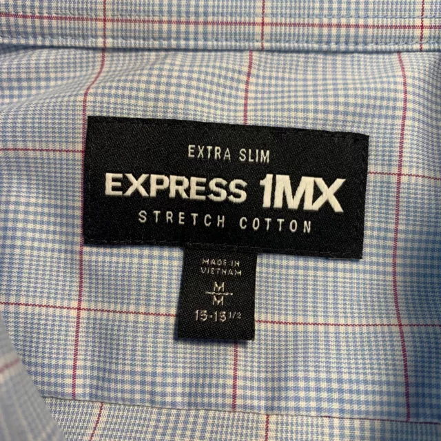 EXPRESS 1MX Shirt Mens Medium Button Up Long Sleeve Extra Slim Stretch Cotton 3