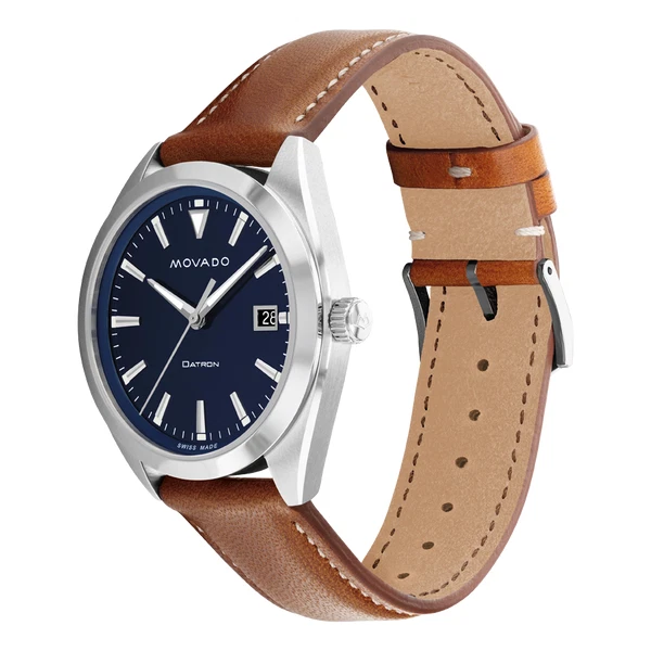 NUOVISSIMO Orologio Cognac Movado Da Uomo Heritage Series Quadrante Blu Datron 3650057 2