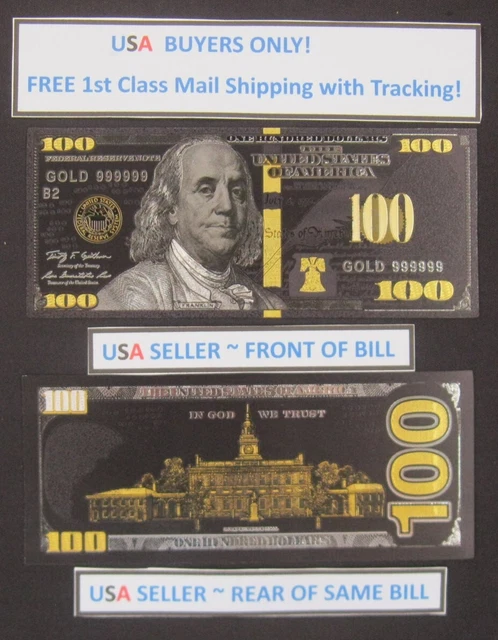 24K GOLD & BLACK Plated Foil $100 Dollar Bill FREE SHIPPING! USA Seller!
