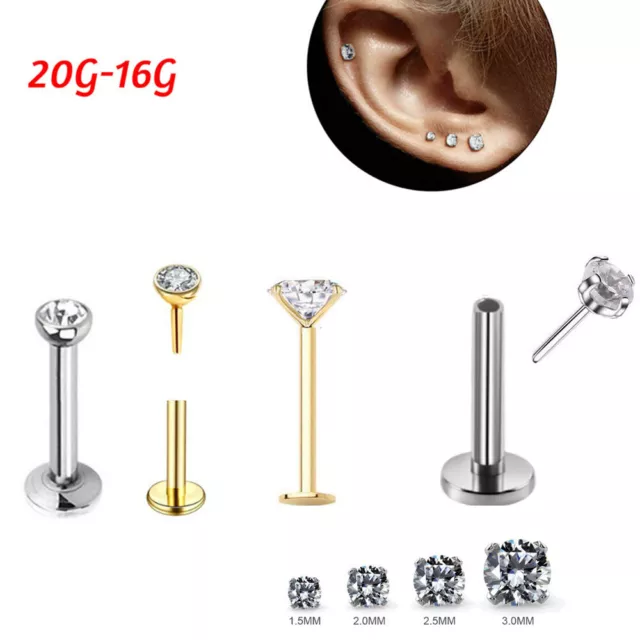 14G Cubic Zirconia Lip Rings Nose Stud Earring 316L Surgical Steel Body Piercing