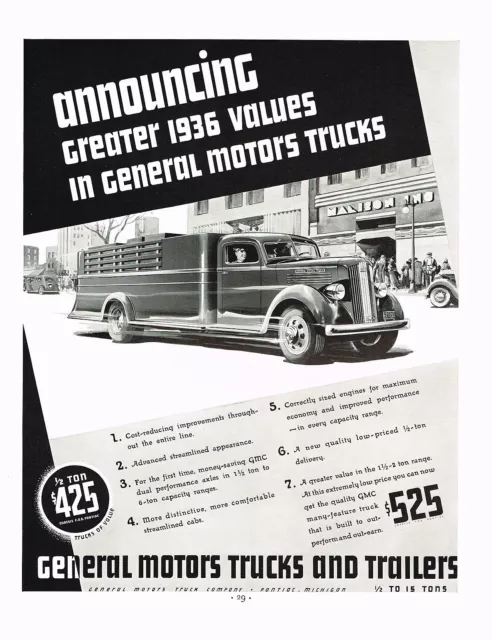 1936 BIG Vintage GMC General Motors 1/2 Half Ton Truck Art Print Ad