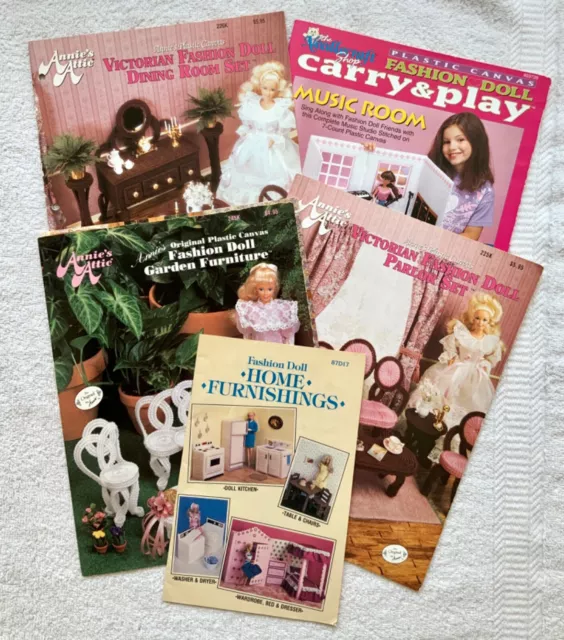 Vintage Annie's Attic Plastic Canvas Fashion Doll Barbie Furniture Patterns Book