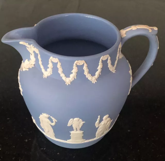 Wedgwood Jasper Ware Blue Jug 5" High Blue & White Neoclassical Style