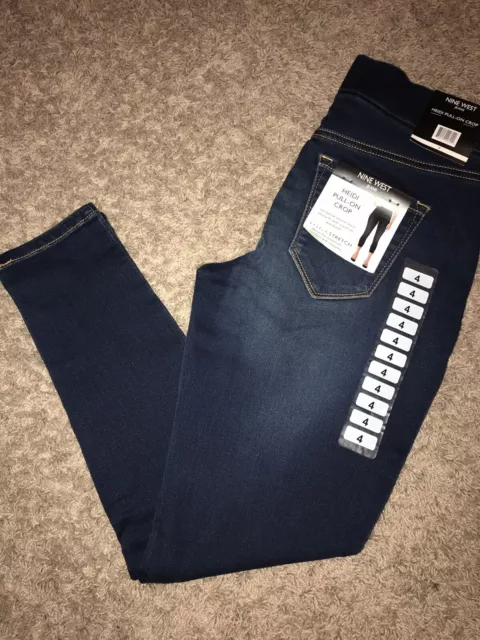 NWT Women’s NINE WEST Heidi Blue Denim Pants Pull On Crop Yoga Stretch Sz 4