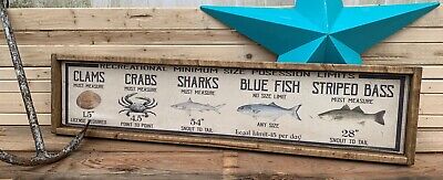 Rustic Style Fishing Size Chart Wooden Sign Home Decor Framed - 12"x48"