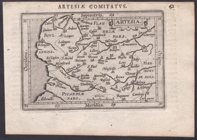 Artois Pas-De-Calais Francia Mappa Carte Ortelius 1609 Engraving Rotocalco