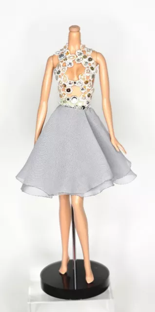 Handmade Silver Designer Party Dress for Barbie Model Muse body.