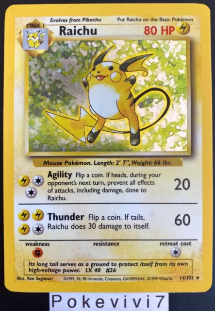 Carte Pokemon RAICHU 14/102 Holo Base Set Wizards English