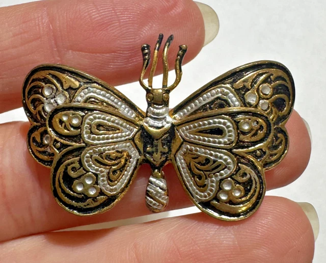Broche Papillon Vintage En Argent 925 Filigrane - Fait Main, Signée, Poids 4.5g, Occasion