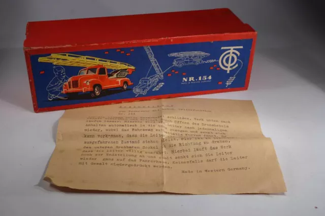 1950er Jahre originale Box für TCO Tippco Nr.154 Feuerwehr + Beiblatt Box Only !