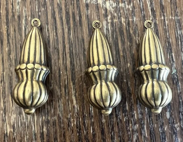 Vintage Hollow Aged Brass Large Dimensional Etruscan Fancy Drops Charms Lot