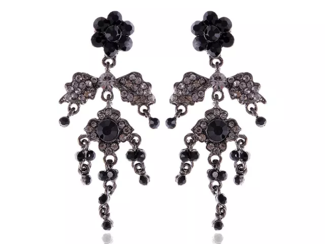 Jet Black Gothic Crystal Rhinestone Edgy Fashion Chandelier Dangle Drop Earrings