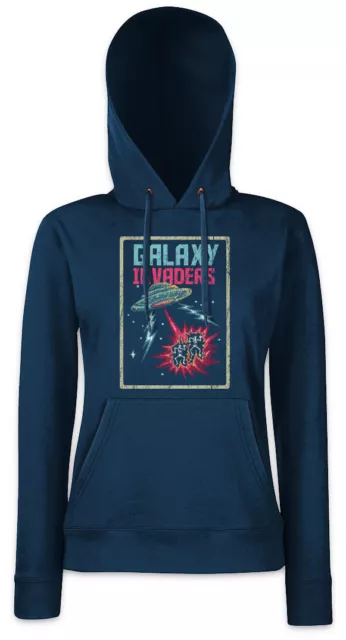 Felpa con cappuccio donna Pixel Galaxy Invaders pullover con cappuccio dischi Alien Beam Vril gamer