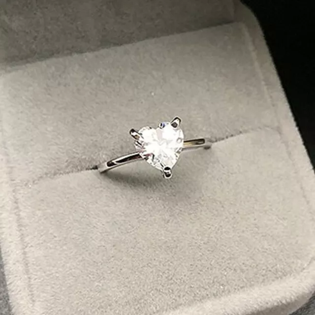 7mm Forme Coeur Solitaire Pierre Précieuse Promesse Fiançailles Bague en Argent