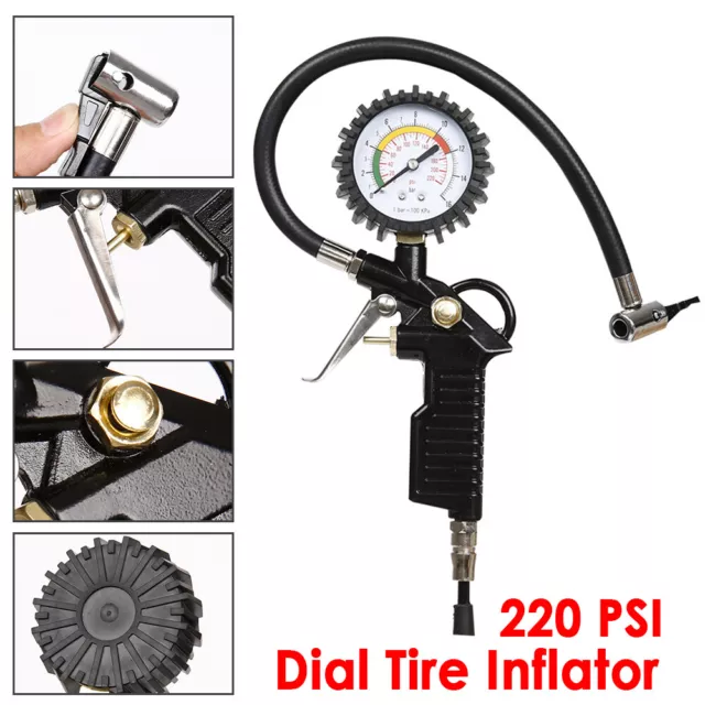 UK Professional Garage Air Line Tyre Pump Inflator Pressure Gauge For Compressor