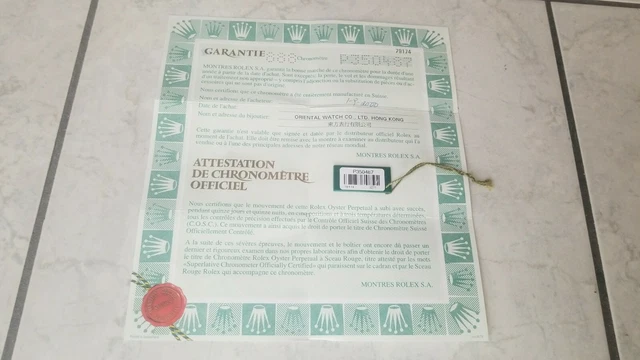 Garanzia on sale rolex cartacea