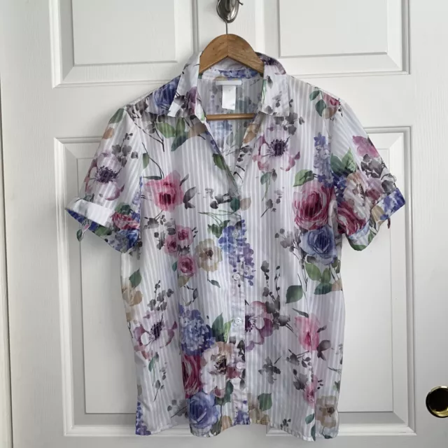 Alfred Dunner Women's Shirt-  Size M  Floral print Short  Sleeve Button Down Top