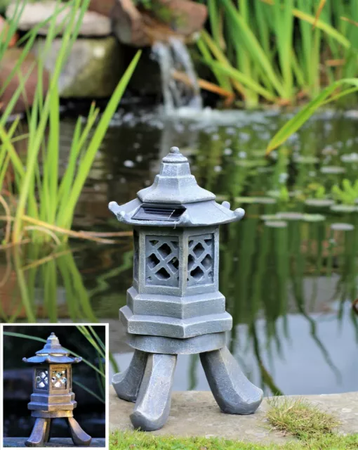 Garden Solar Ornament Chinese Pagoda, Japanese Lantern decor Ceramic