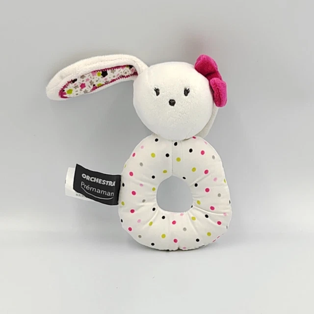 Doudou hochet lapin blanc rose vert pois ORCHESTRA PREMAMAN - 29751