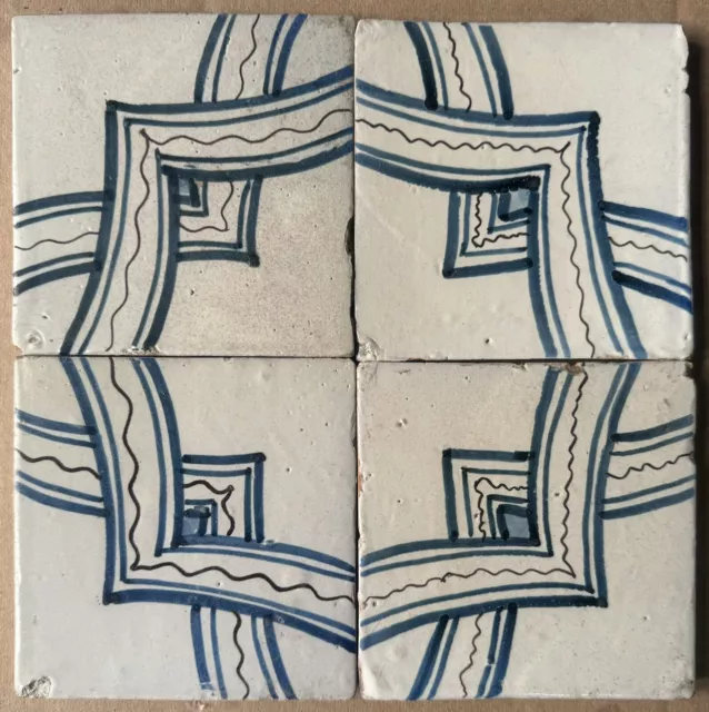 4-Tile Set Antique Spanish - Hand Painted - Century Xviii