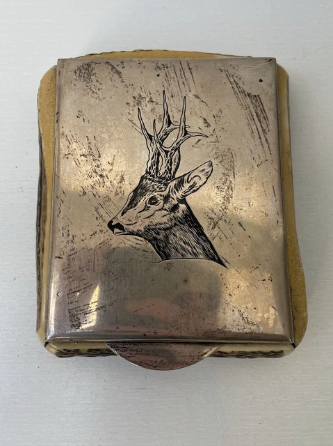 Antiguo Pitillera, Cajetilla de Cigarrillos „Cazador“ 900er Plata Artesanía #C