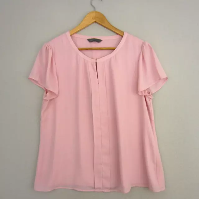 Jacqui E Top Womens 14 Pink Blouse Shirt Short Flutter Sleeve