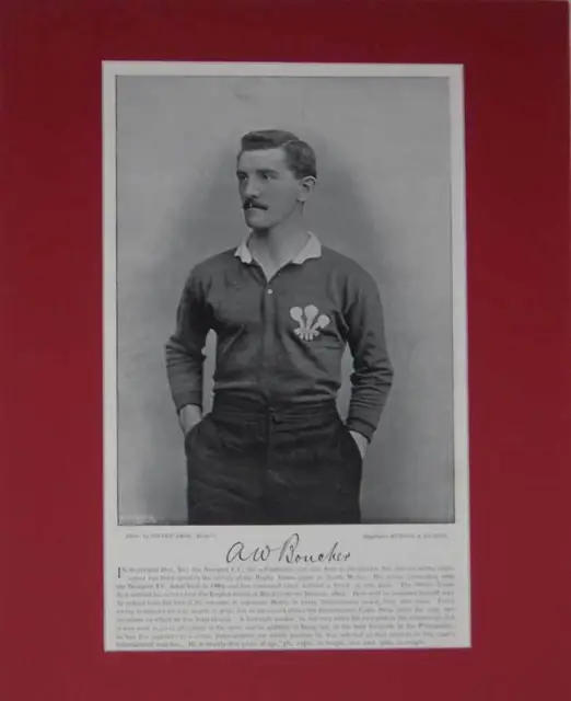 A. W. Boucher, Newport & Wales Antique Rugby Print 1896 Famous Footballers